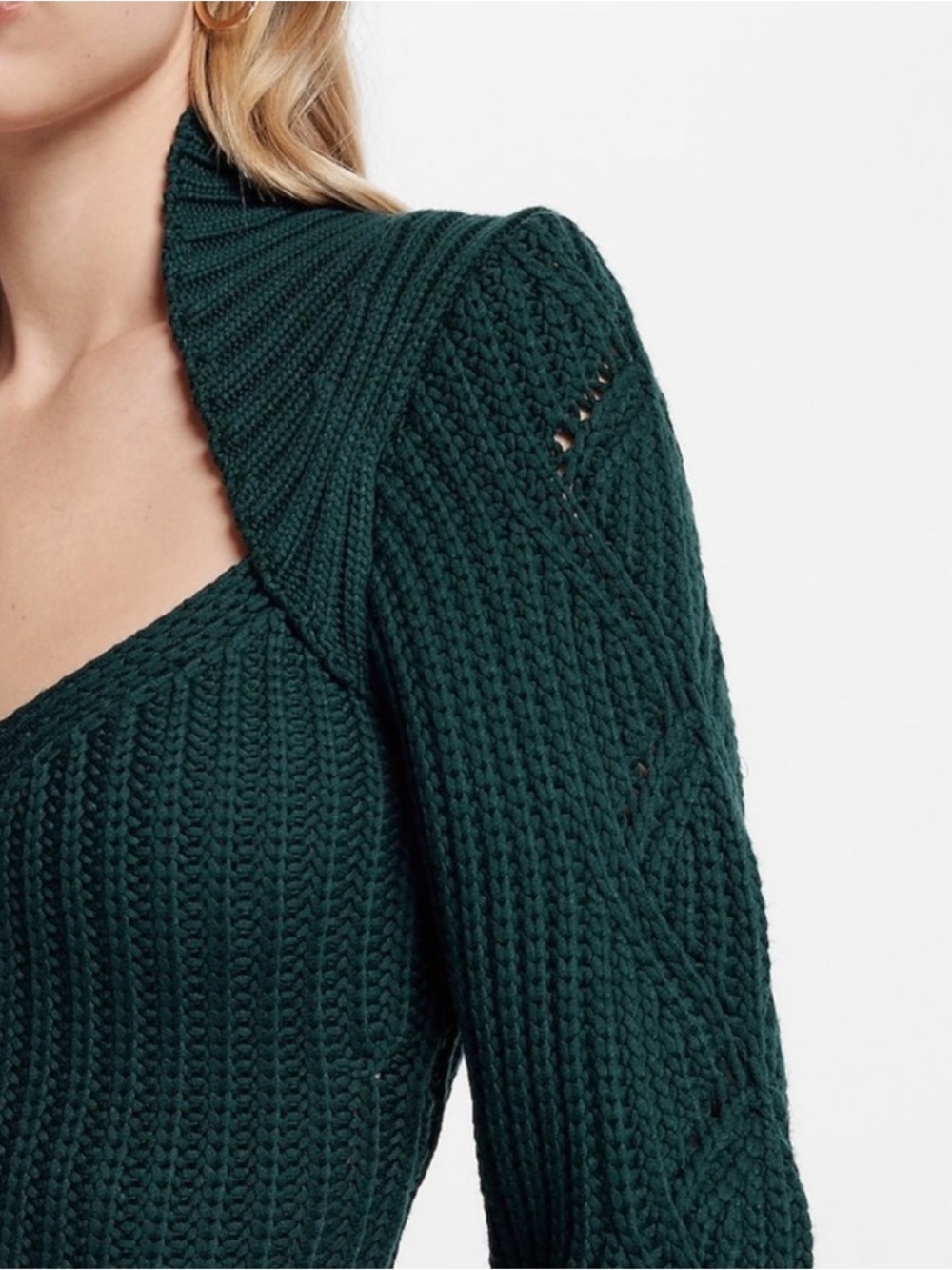 Express Forest Green Knit Sweater (Please check photos for snag in back.) - Picture 3 of 6